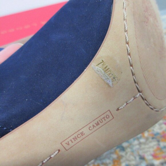Vince Camuto Brianny Suede Slingback Peep Toe Heel Women 7.5 Blue High Heels 524 - Picture 5 of 12